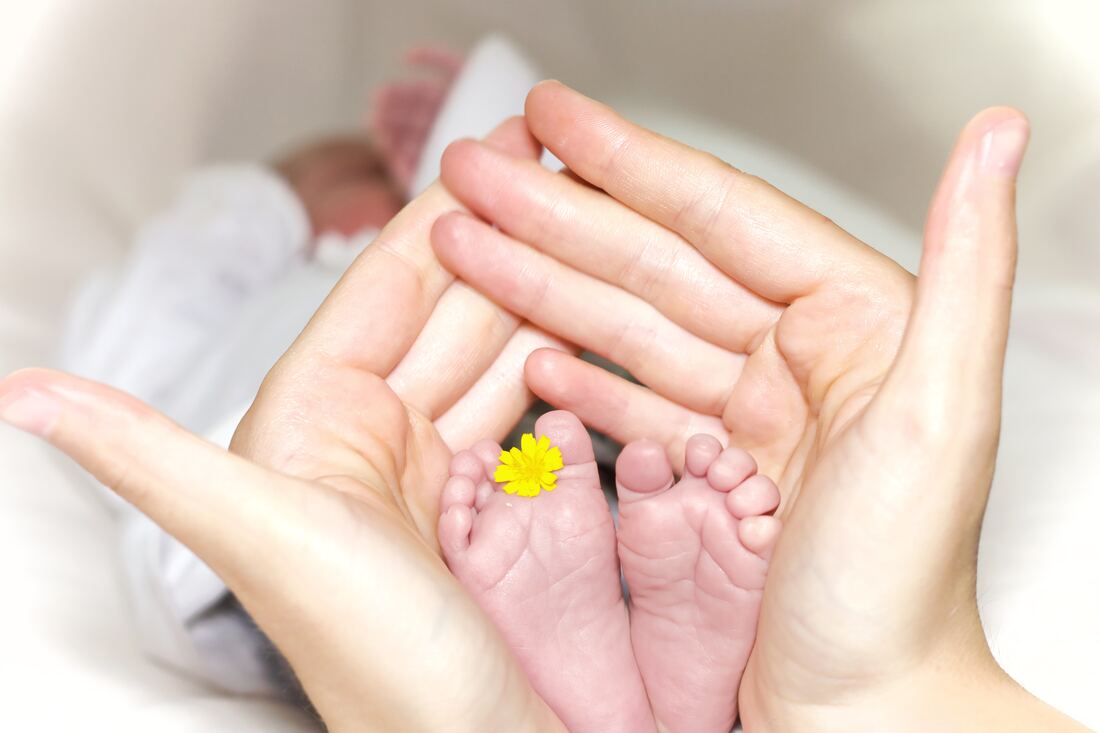Parent hand with baby feet for Birth Class Online Free